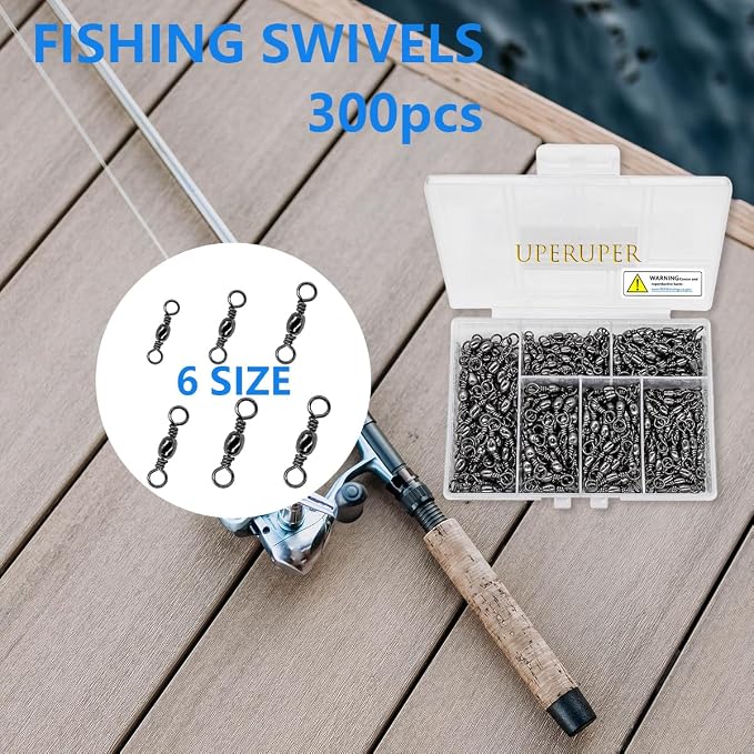 Fishing Barrel Swivels Kit, 300pcs Stainless Steel Rolling Bearing Snap Connector for Saltwater Freshwater Fishing#2#3#4#5#6#7