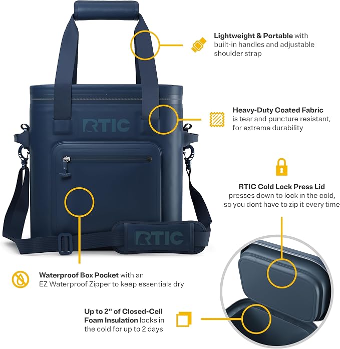RTIC Ultra-Tough Soft Cooler Pro, Insulated, Waterproof, Leak Proof, Portable Floating Bag for Beverage, Drink, Lunch, Outdoor, Beach, Car, Camping, Picnic, Fishing, Boat