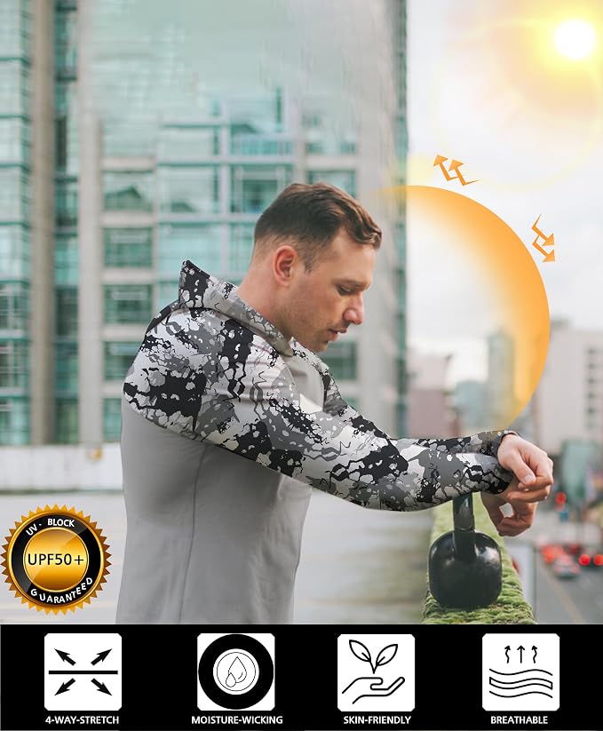 Men's UPF 50+ Sun Protection Hoodie Shirt Long Sleeve SPF Fishing Outdoor UV Hiking Lightweight Shirts