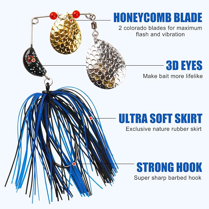 OROOTL Spinner Baits for Bass Fishing Lures, 6/12pcs Multicolor Spinnerbaits Kit Double Colorado Blades Metal Jig Spinnerbait for Bass Trout Pike Salmon Walleye Freshwater Saltwater Fishing