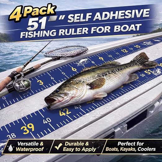 4 Pack Fishing Ruler for Boat 51" Self Adhesive Fishing Measuring Tape Fish Measuring Decals Waterproof Self Adhesive Measurings Ruler Sticker (Blue)