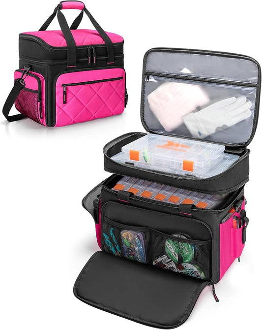 Smasrob Fishing Tackle Bag with Large Lure Boxes Pocket and Extra Top Tackle Trays Pocket, Fish Bag for Saltwater and Freshwater (Tackle Trays Not Included), Rose