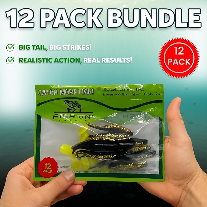Soft Plastic Paddle Tail Swimbaits Pack of 12 – 3 1/4" & 4" Soft Plastic Fishing Lures with Extra-Large Tail for Lifelike Swimming Action – Freshwater & Saltwater