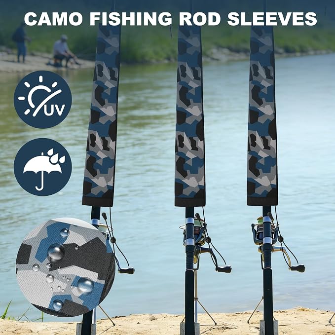 Neoprene Camo Fishing Rod Sleeves,Fishing Pole Sleeves,Fishing Rod Socks | UV Resistance,Puncture Resistant, Protect Casting, Spinning, Trolling Fishing Rods, Storage, tangled-free,75in,68in,60in