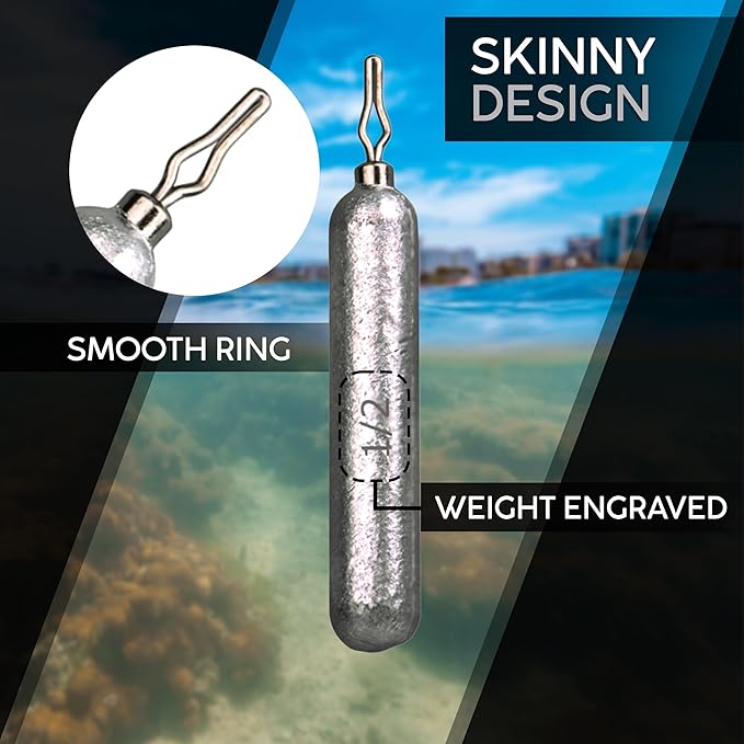 Reaction Tackle Lead Drop Shot Weights for Bass Fishing - Freshwater & Saltwater - Skinny Pencil Shaped Sinkers for Drop Shot Rig