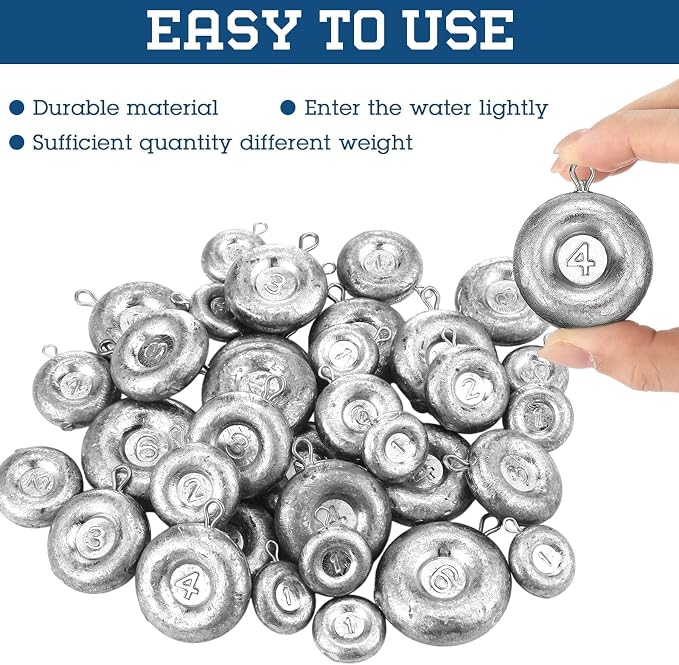 36 Pieces Fishing Disc Sinkers Weights Disc Sinker Fishing Sinkers Weights for Saltwater Catfishing Trolling Surf Tackle