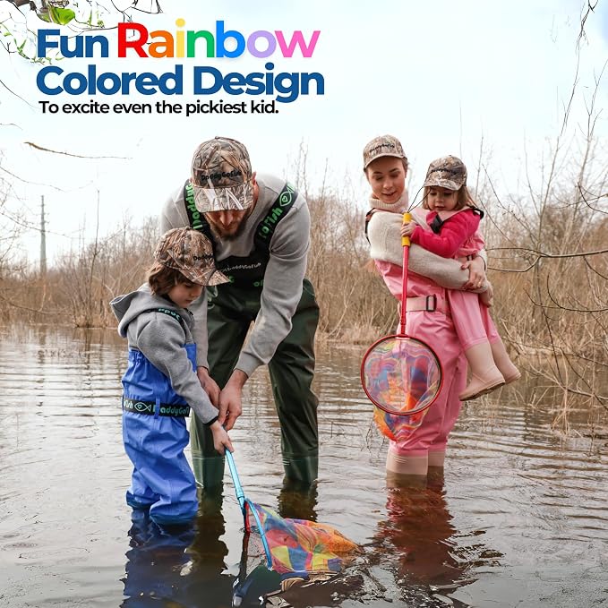 DaddyGoFish Kids Fishing Net - Extendable Telescopic Landing Net for Boy Girl Children Catching Small Fish Crab Shrimp Minnow Dragonfly Beach Pier Lake River Ocean
