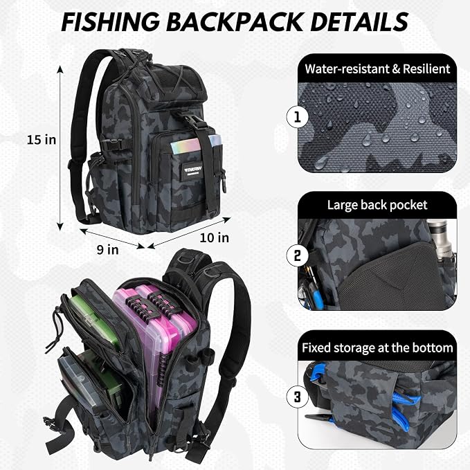 THKFISH Telescoping Fishing Rod and Reel Combo with Backpack, Carbon Fiber Travel Fishing Pole Spinning Reel Kit with Fishing Lures, Fishing Tools Kit for Men
