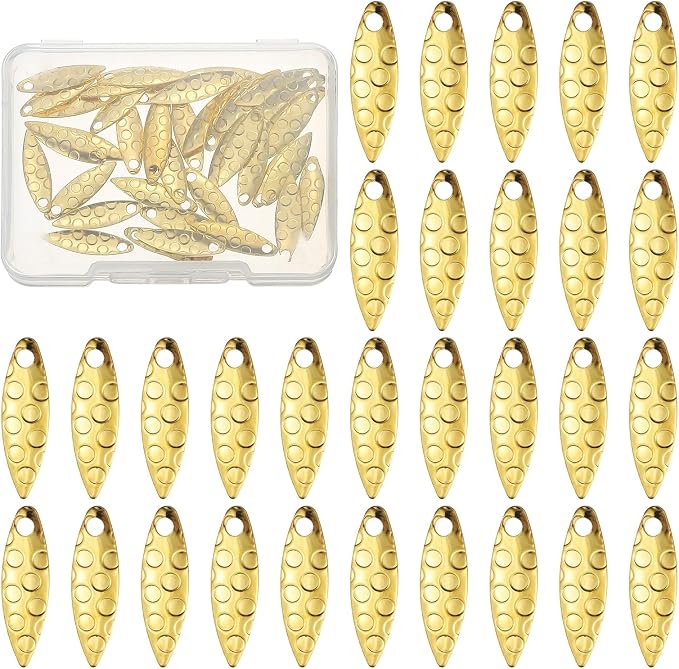 PATIKIL Fishing Lure Blades, Round Fishing Spinner Baits Willowleaf Lure Spinner Lure Making Part with Plastic Storage Box for Bait Fishing Accessories