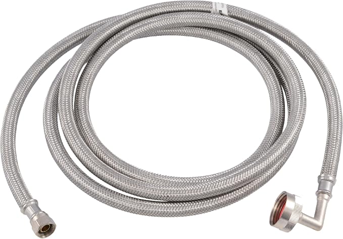 Eastman 8 foot Dishwasher Supply Line, 3/8 Inch Compression x 3/4 Inch FHT Elbow, Braided Stainless Steel Dishwasher Connectors, 41013