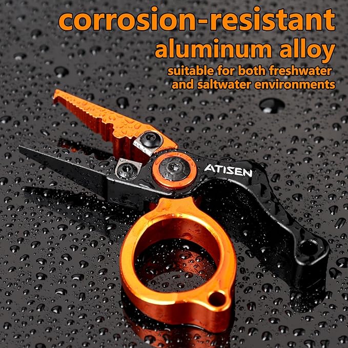 Mini Fishing Pliers Saltwater, Split Ring Tool and Line Cutter | Aluminum stainless handle, Tungsten carbide cutter, Hook remover split ring, Safety lock, Lanyard kit, Saltwater freshwater