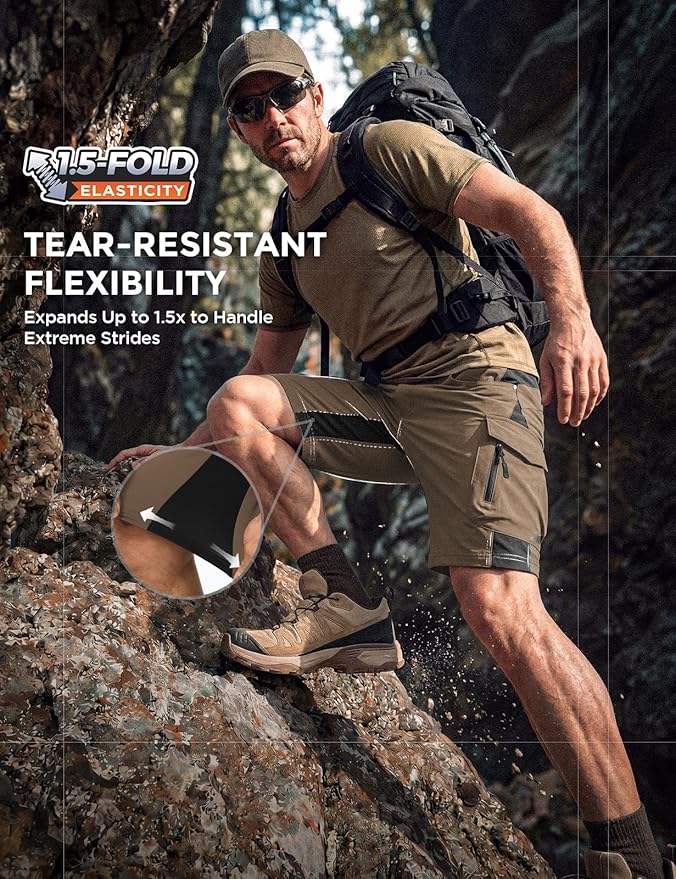 XKTTAC Men's Outdoor Quick Dry Lightweight Stretchy Shorts for Hiking, Tactical, Camping, Travel with 6 Pockets