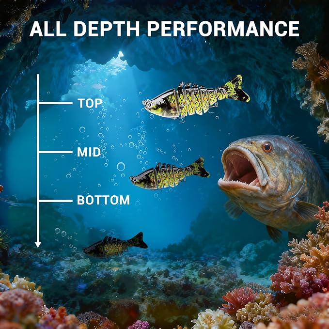 Keenjorika Fishing Lures Multi Jointed Fish Fishing Kits, Slow-Sinking Lifelike Segmented Swimbait Crankbaits, Realistic Swimming Action for Bass, Trout, Pike & Walleye, Freshwater and Saltwater