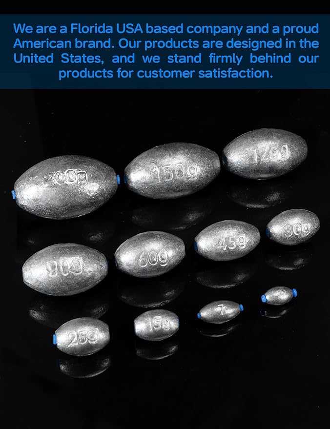 BLUEWING Egg Sinkers Fishing Weights Oval Shaped Fishing Sinkers Lead Fishing Sinker for Saltwater Fishing，1/8 oz to 7 oz