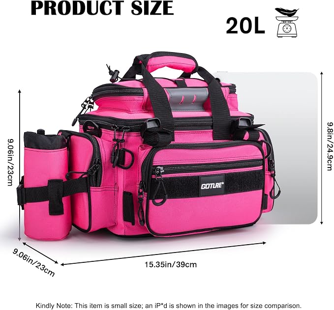 Goture Fishing Tackle Bag with 4 Tackle Boxes, Soft Side 600D Water-Resistant Cross Body Sling Fishing Bag with Rod Holder, Small Saltwater Gear Storage Tactical Bags, Gifts for Men/Women