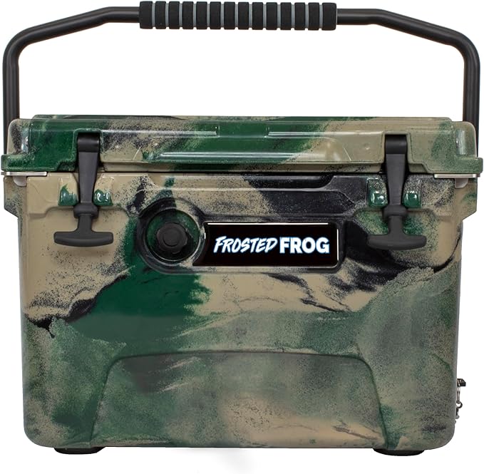 USA Made Frosted Frog Camo 20 Quart Ice Chest Heavy Duty High Performance Roto-Molded Commercial Grade Insulated Cooler