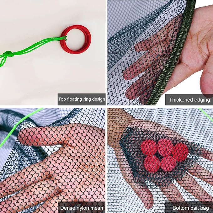 Portable Folded Fishing Net, Crab Net Fish Net with Fishing Rope, Hand Casting Cage Crab Net, Foldable Fishing Mesh Trap for,Minnows,Lobster,Crawfish, Shrimp etc.