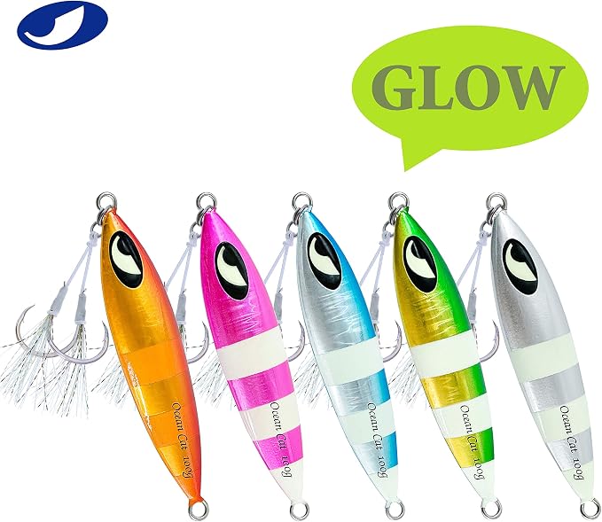 OCEAN CAT Lead Metal Flat Slow Fall Pitch Fishing Jigs Lures Sinking Vertical Jigging Bait with Butterfly Hook for Saltwater Fishing