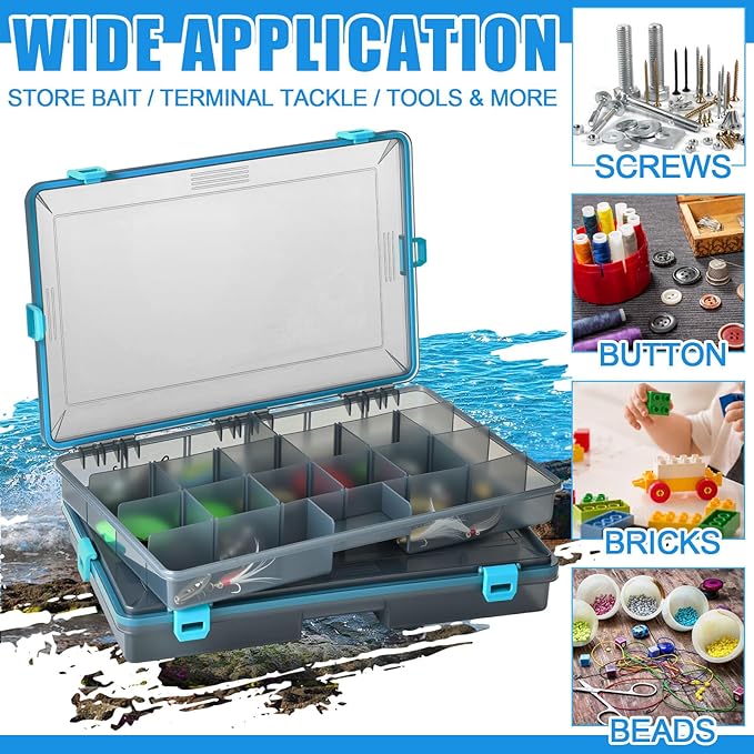 Wonderjune 6 Pack Fishing Tackle Boxes Waterproof 3600 and 3700 Tackle Trays with Removable Dividers Plastic Storage Organizer Bait Vault Camouflage Box for Freshwater Saltwater (Blue,3700)