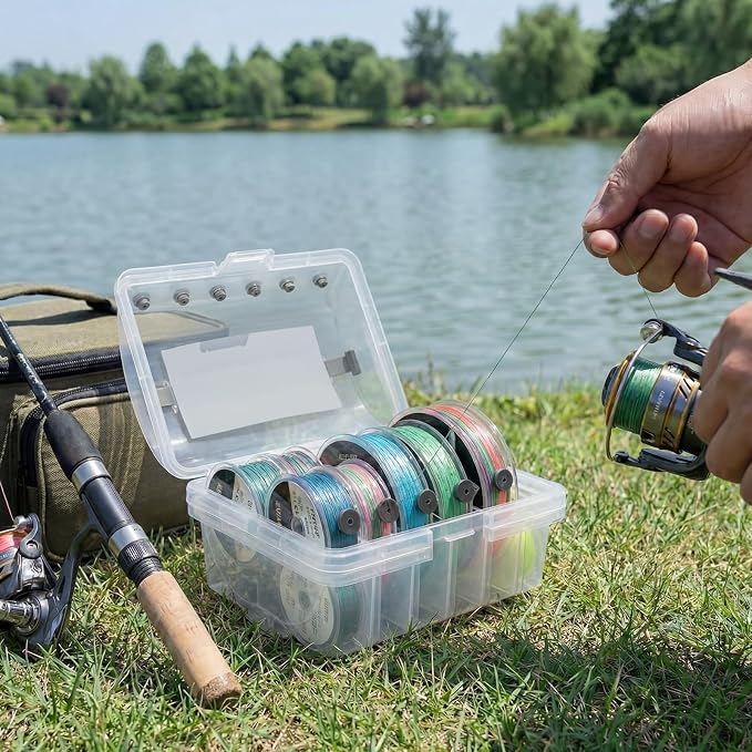 2 Pcs Fishing Line Holder Storage Box Clear Multi-Functional Fishing Line Organizer Caddy with Spooler, Portable Tackle Case for Organized Fish Gear Storage Holder