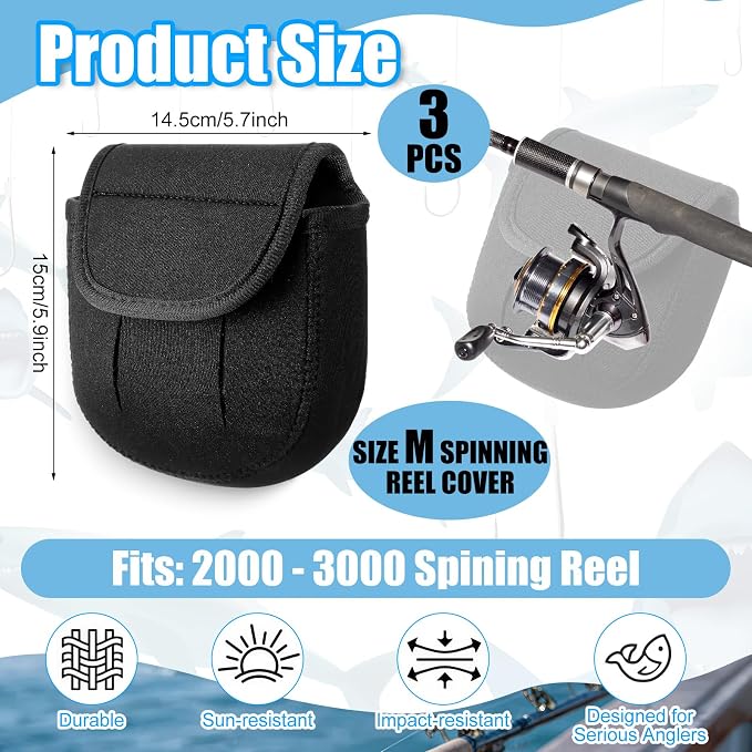 6 Pcs Spinning Reel Covers and Fishing Rod Sleeve Fit 2000-3000 Series Baitcaster Reel Protective Case Pouch Bag Rod Sock for Casting Trolling Spinning Rods Fishing Gear Storage Protection