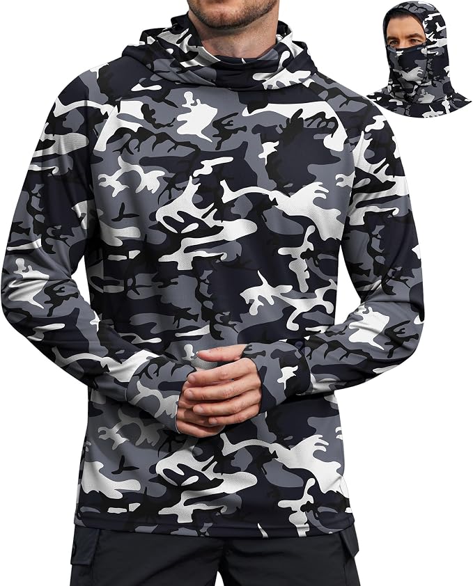 COOFANDY Mens UPF 50+ Sun Protection Hoodie with Mask Lightweight Long Sleeve SPF Fishing Shirts UV Hiking Running Rash Guard