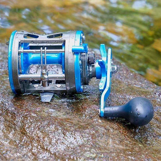 Sougayilang F47 Baitcasting Fishing Reel - Reinforced Metal Body Round Baitcaster for Smooth Powerful Saltwater Inshore Surf Trolling - Conventional Reel for Catfish, Musky, Bass, Pike