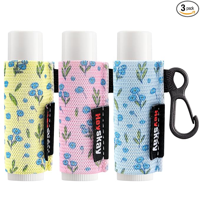 HEYSKAY 3PCS Lip Balm Holder Sleeves Keychain Lipstick Holder Key Chain Lip Gloss Holder Lipstick Elastic Sleeves