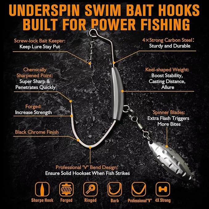 Dovesun 12PCS/44PCS Weighted Swimbait Hooks Weighted Fishing Hooks Saltwater Freshwater Worm Weedless Hooks for Bass Fishing 3/0 4/0 5/0