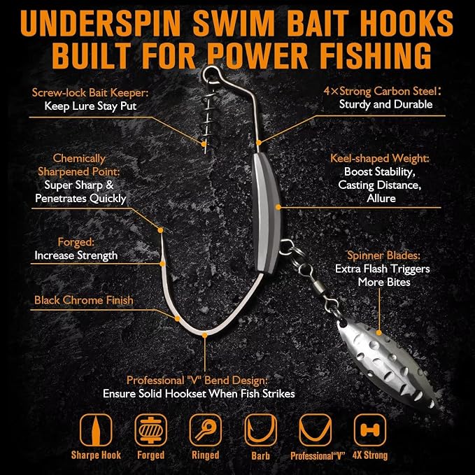 Dovesun 12PCS/44PCS Weighted Swimbait Hooks Weighted Fishing Hooks Saltwater Freshwater Worm Weedless Hooks for Bass Fishing 3/0 4/0 5/0