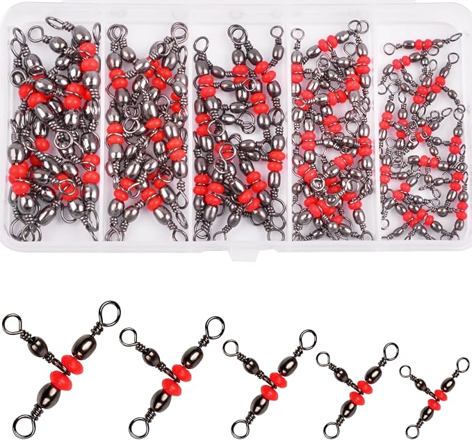Fishing Swivels 3 Way Swivel Kit, 60pcs Cross-line Crane Swivels Fishing Tackle Hook Lure Line Connector for 3 Way Rig Catfish Rig
