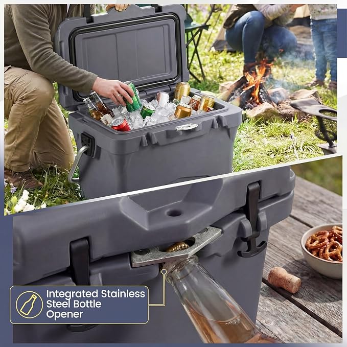 COSTWAY Portable Insulated Hard Cooler – Keeps Ice Up to 6 Days, Heavy-Duty Outdoor Ice Chest with Cup Holders, Built-in Fish Ruler & Bottle Opener for Camping, Fishing, Beach, Tailgating