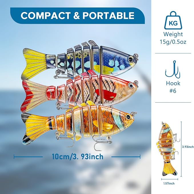 Keenjorika Fishing Lures Multi Jointed Fish Fishing Kits, Slow-Sinking Lifelike Segmented Swimbait Crankbaits, Realistic Swimming Action for Bass, Trout, Pike & Walleye, Freshwater and Saltwater