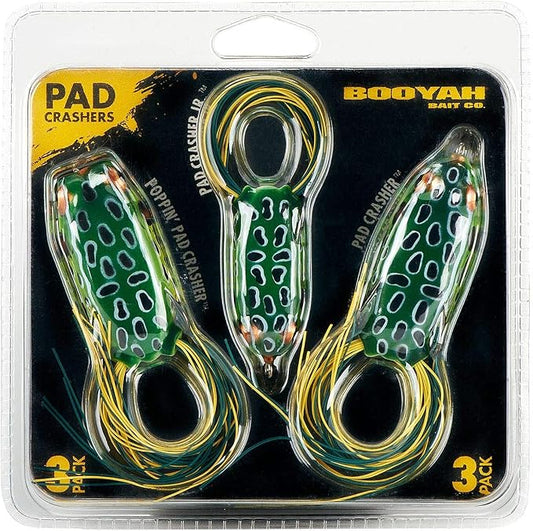 Booyah Pad Crasher 3-Pack Topwater Bass Fishing Hollow Body Frog Lure with Weedless Hooks