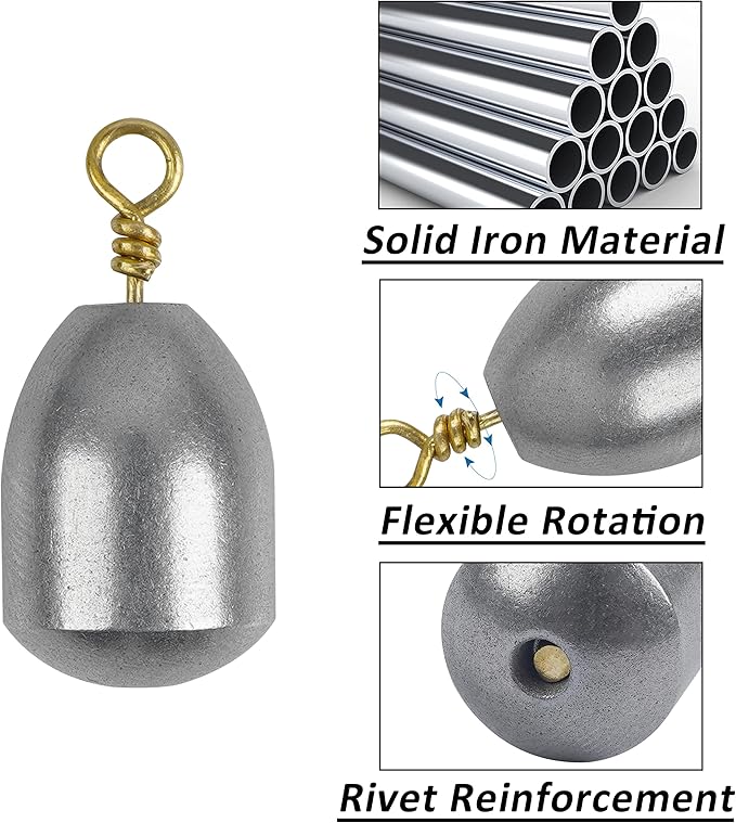 Iron Fishing Weights Sinkers, 20pcs Bass Casting Sinker Weights with Ring Drop Fishing Sinker and Weights for Saltwater Surf Sea Fishing