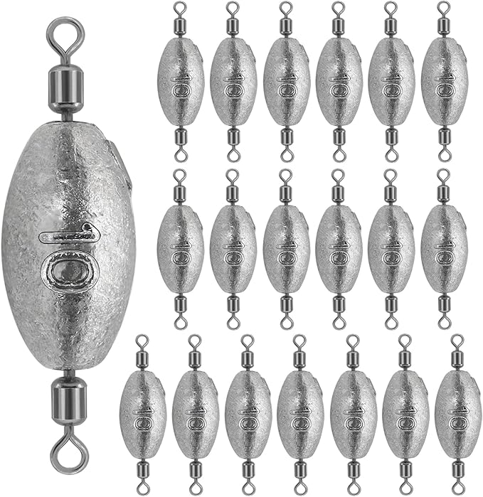 Fishing Weights Sinkers Inline Trolling Fishing Sinkers Egg sinkers with Inner Swivels Oval Drop Lead Fishing Weights for Saltwater Freshwater Fishing