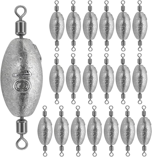 Fishing Weights Sinkers Inline Trolling Fishing Sinkers Egg sinkers with Inner Swivels Oval Drop Lead Fishing Weights for Saltwater Freshwater Fishing
