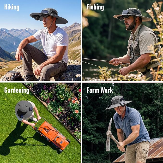 Solar Fan Hat with Steel Brim for Men Women UPF 50+ Garden Outdoor Fishing Beach Essential