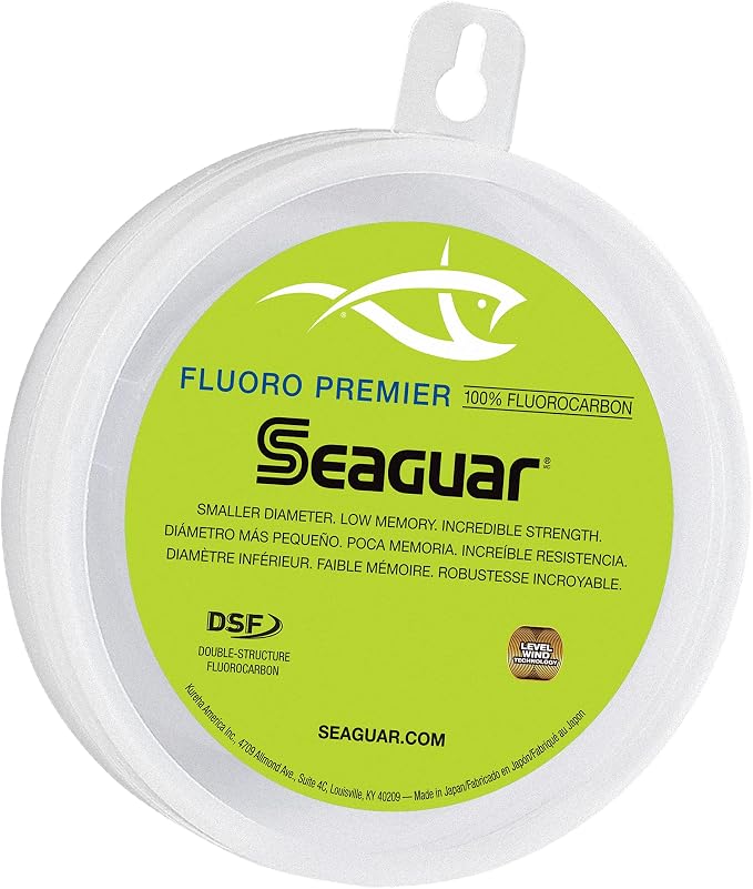 Seaguar Fluoro Premier Saltwater Fishing Line Shock Leader, 100% Fluorocarbon, Multiple Sizes