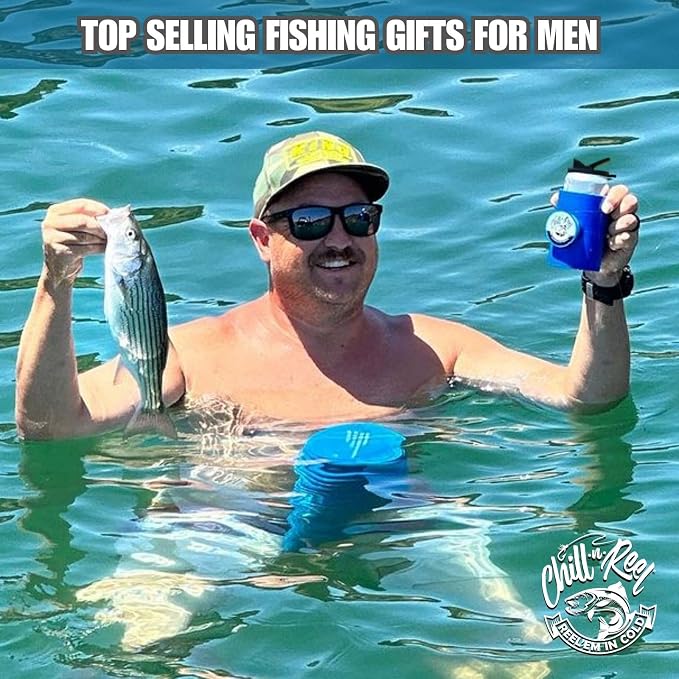 Made in USA | Fishing Can Cooler from Shark Tank | Fishing Gifts for Men & Gifts for Dad Who Has Everything | Boating Must Haves | Retail Box Packaging | Blue