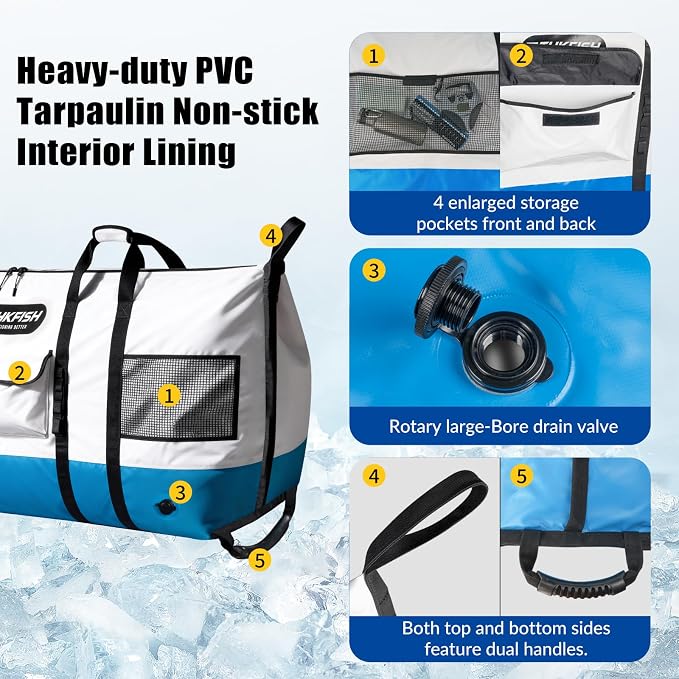 THKFISH Fish Cooler Bag Insulated Fish Kill Bag for Caught Fishing, 70in Waterproof Fishing Catch Bags with Smooth Water-Resistant Zipper Keep Ice-Cold & Fresh Over 48H