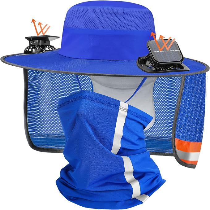 Solar Hat with Fans, Wide Brim Cooling Sun Hat with Removable Dual Fans USB Charging Neck Cover for Outdoor Fishing