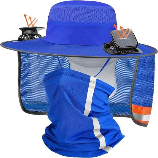 Solar Hat with Fans, Wide Brim Cooling Sun Hat with Removable Dual Fans USB Charging Neck Cover for Outdoor Fishing