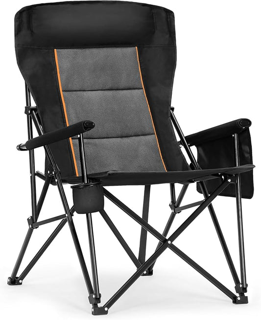ALPHA CAMP Heavy Duty Camping Chairs with Cup Holder Oversized Folding Chair 500LBS Capacity Outdoor Chair with Headrest,Lawn with Side Pocket for Lawn, Sports and Fishing