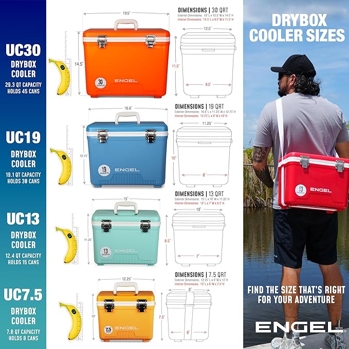 Engel 19qt Leak-Proof, Air Tight, Drybox Cooler and Small Hard Shell Lunchbox for Men and Women