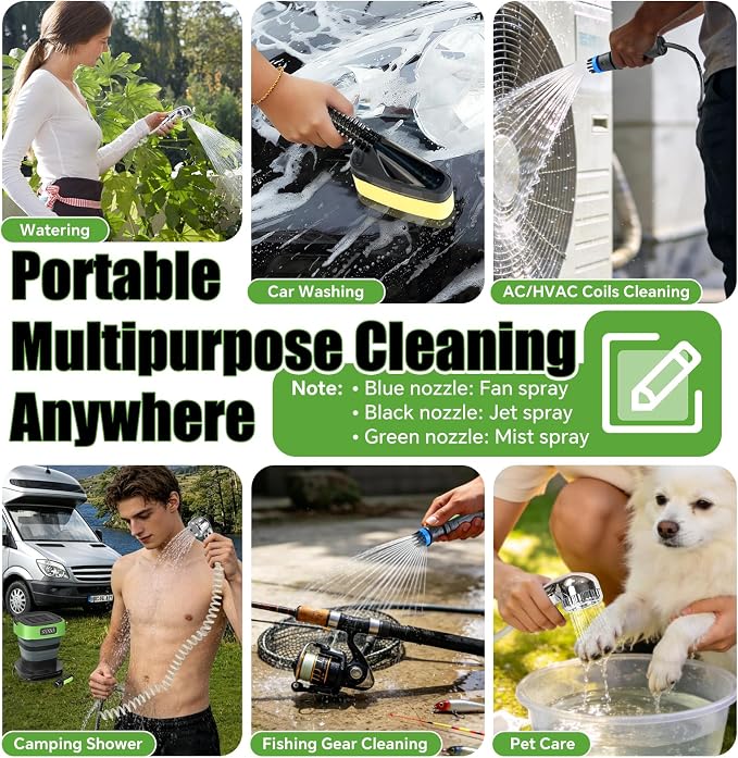 Cordless Electric Pressure Sprayer with Auto-Retractable Hose Reel & Water-Through Brush, 7.1Gal Total Capacity, 72 PSI Portable Sprayer for Camping Shower, Fishing, Bike Washing, Rinsing & Watering