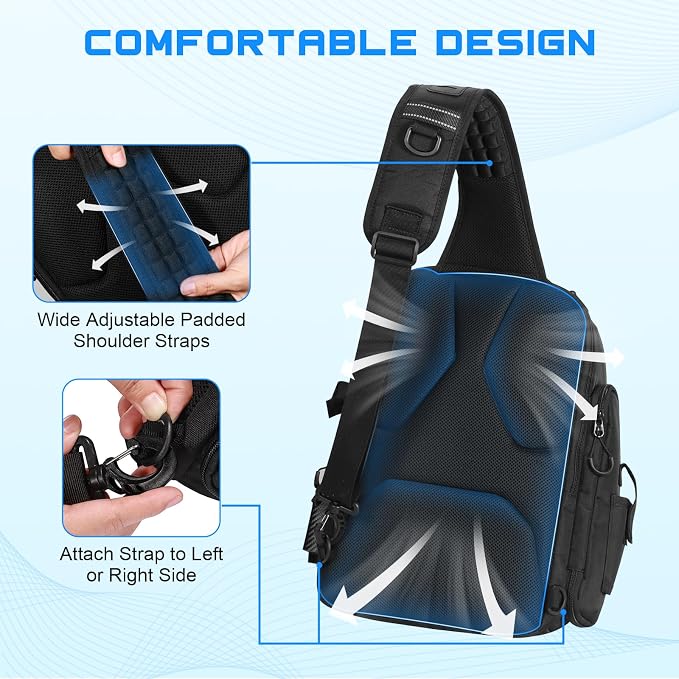 18L Fishing Sling Bag with Removable Lure Wraps and Rod & Beverage Holder, Tackle Bag for Fishing Gear