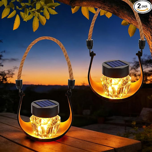 Toodour 2 Pack Hanging Solar Lantern Outdoor -Solar Lanterns with Flickering Flame, Waterproof Garden Lights Hanging Lights for Camping, Patio, Deck, Yard, Path, Garden, Porch Outdoor Decorations