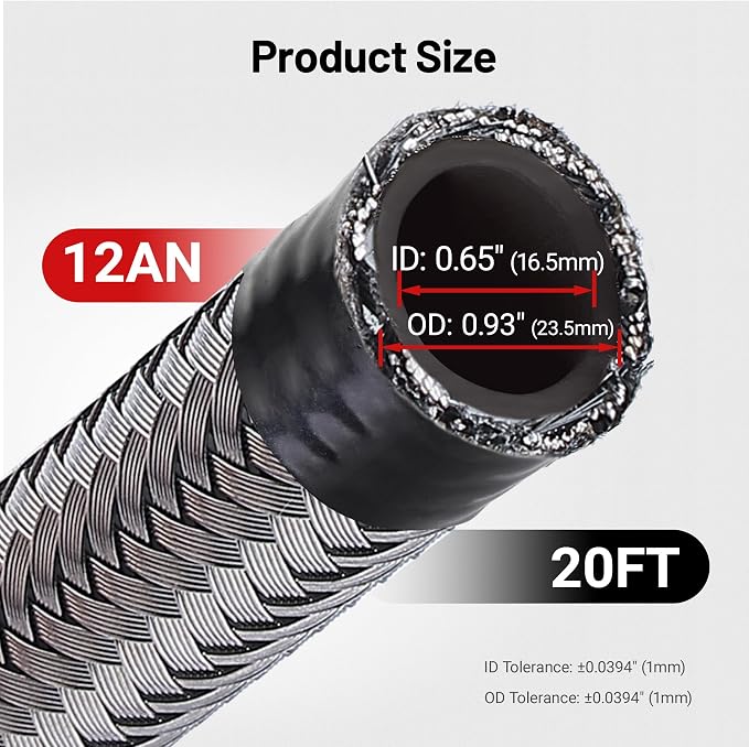 EVIL ENERGY 12AN Fuel Line Kit 20FT, 12AN Hose Stainless Steel Braided Fuel Line Hose Fitting Kit CPE, Silver