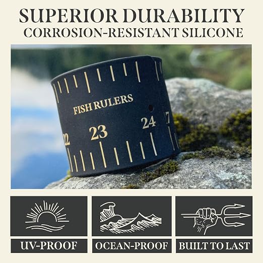 Roll-up & Slap-on Premium Fishing Tape Measure - Easy-to-Read Catch and Release Fish Measuring Device for Boat & Kayak Accessories - Compact & Extendable Fish Ruler (Black - 24" Inches)